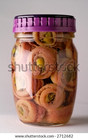 Anchovies in glass jar (vertical)