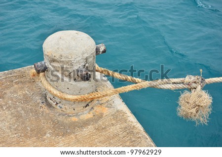 Mooring Bollard With Knotted Nautical Rope