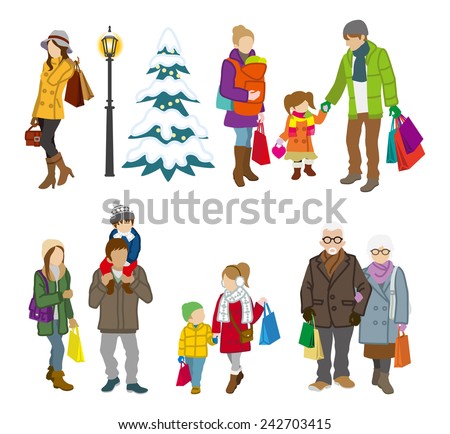 Shopping people winter, family