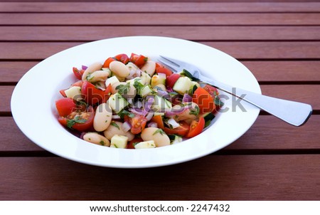 Bean Salad in Bowl on Outdoor Table