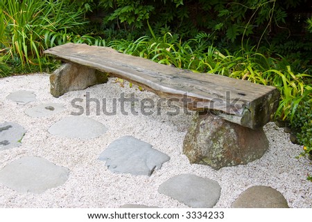 Wooden Bench In Japanese Garden Stock Photo 3334233 : Shutterstock