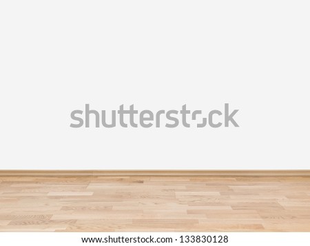 Copyspace Background With An Empty White Wall With A Hardwood Wooden Floor Below With Large Copy Space For Your Text Or Advertisement