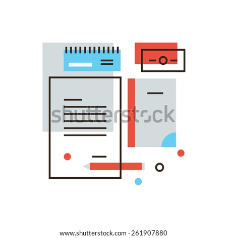 Thin line icon with flat design element of business brand, branding identity, stationery tools, office accessories, company visual style. Modern style logo vector illustration concept.