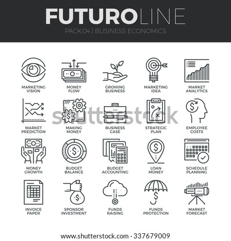 Modern thin line icons set of business economic development, financial growth. Premium quality outline symbol collection. Simple mono linear pictogram pack. Stroke vector logo concept for web graphics