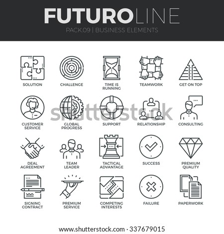 Modern thin line icons set of doing business elements, solution for clients. Premium quality outline symbol collection. Simple mono linear pictogram pack. Stroke vector logo concept for web graphics.