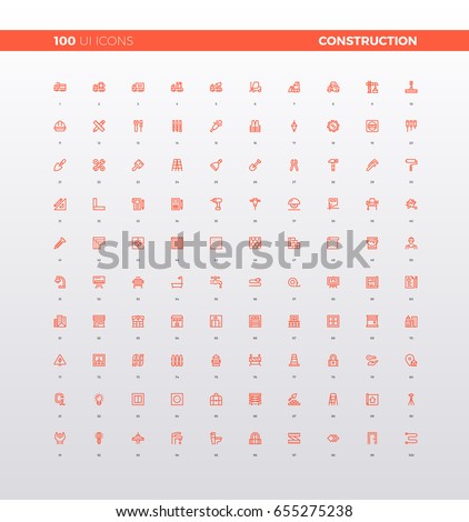 UI icons of real estate building, heavy construction architecture, home renovation service, build tools and gear box. 32px simple line icons set. Premium quality symbols and sign web logo collection.