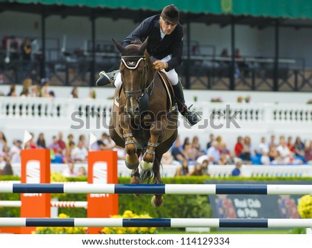 BARCELONA - SEPTEMBER 22: Jerome Hurel rider in action during the CSIO 101th International jumping competition in Real Club Polo Barcelona, on September 22, 2012, Barcelona, Spain.