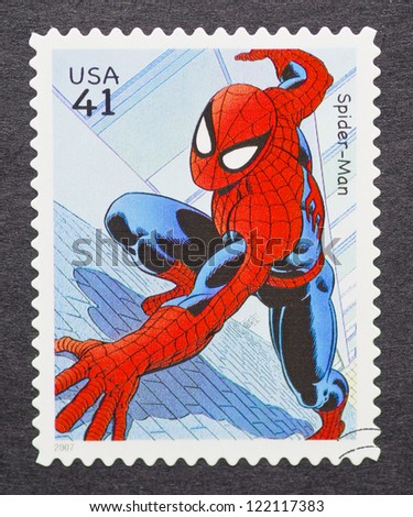 UNITED STATES CIRCA 2007 a postage stamp printed in USA showing an image of Spider-man circa 2007 UNITED STATES CIRCA 2007 a postage stamp printed in USA showing an image of Spider-man circa 2007