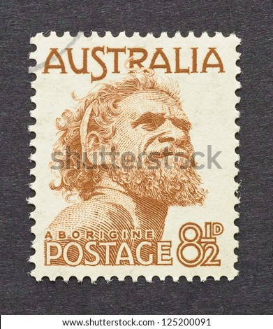 AUSTRALIA - CIRCA 1950: a postage stamp printed in Australia showing an image of an australian aborigine known as One Pound Jimmy, circa 1950.