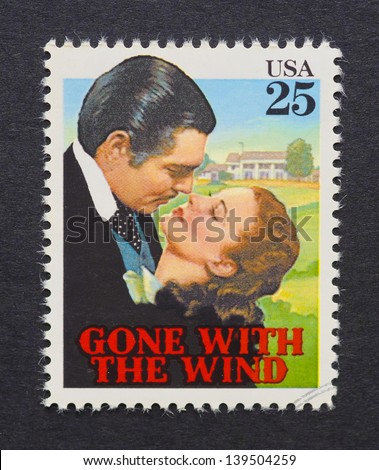 United States - Circa 1990: A Postage Stamp Printed In Usa Showing An Image Of Gone With The Wind Film, Circa 1990.