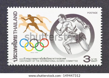 THAILAND - CIRCA 1994: a postage stamp printed in Thailand showing an image of an olympic runner, circa 1994.