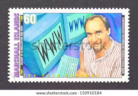 MARSHALL ISLANDS CIRCA 2000 a postage stamp printed in Marshall Islands showing an image of sir Tim Berners-Lee inventor of the World Wide Web circa 2000 MARSHALL ISLANDS CIRCA 2000 a postage stamp printed in Marshall Islands showing an image of sir Tim Berners-Lee inventor of the World Wide Web circa 2000