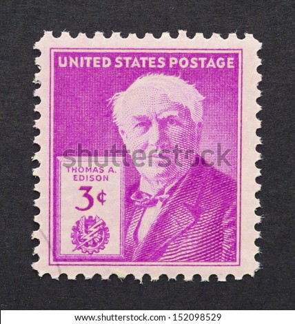 United States - Circa 1947: A Postage Stamp Printed In Usa Showing An Image Of Thomas Alva Edison, Circa 1947.