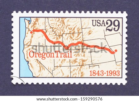 UNITED STATES - CIRCA 1993: A postage stamp printed in USA commemorative of the Oregon Trail, circa 1993.