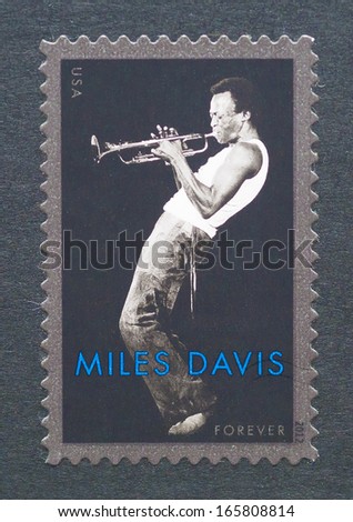United States - Circa 2012: A Postage Stamp Printed In Usa Showing An Image Of Miles Davis, Circa 2012.