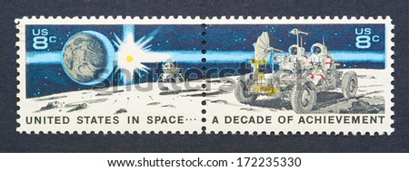 UNITED STATES - CIRCA 1971: a set of two postage stamps printed in USA showing an image of space exploration, circa 1971.