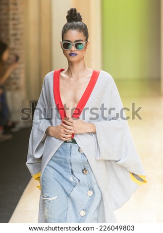 BARCELONA - JULY 03: a model walks on the Brain & Beast catwalk during the 080 Barcelona Fashion runway Spring/Summer 2015 on July 03, 2014 in Barcelona, Spain.