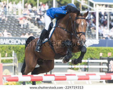 BARCELONA - OCTOBER 09: Judy-Ann Melchior rider in action during the CSIO Coca-Cola Trophy in Real Club Polo Barcelona, on October 09, 2014, Barcelona, Spain.