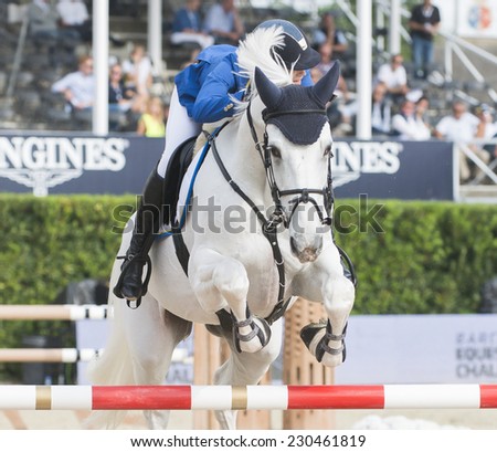 BARCELONA - OCTOBER 10: Judy-Ann Melchior rider in action during the CSIO El Periodico Trophy in Real Club Polo Barcelona, on October 10, 2014, Barcelona, Spain.