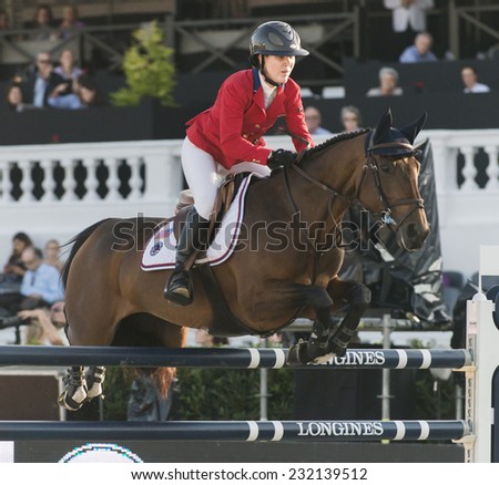 BARCELONA - OCTOBER 09: Lauren Hough rider in action during the Furusiyya Jumping First Competition in Real Club Polo Barcelona, on October 09, 2014, Barcelona, Spain.
