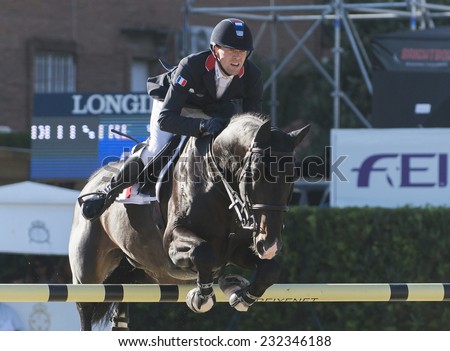BARCELONA - OCTOBER 09: Simon Delestre rider in action during the Furusiyya Jumping First Competition in Real Club Polo Barcelona, on October 09, 2014, Barcelona, Spain.