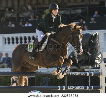 BARCELONA - OCTOBER 09: Pedro Veniss rider in action during the Furusiyya Jumping First Competition in Real Club Polo Barcelona, on October 09, 2014, Barcelona, Spain.
