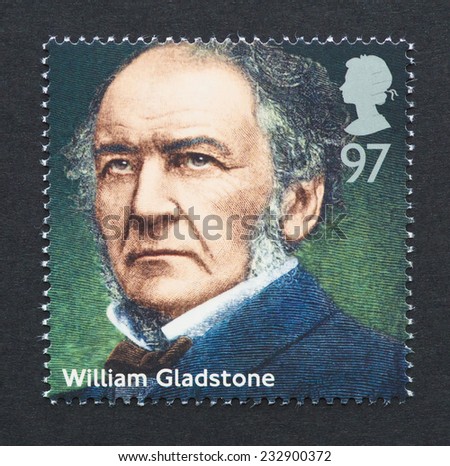UNITED KINGDOM - CIRCA 2014: a postage stamp printed in United Kingdom showing an image of prime minister William Gladstone, circa 2014.