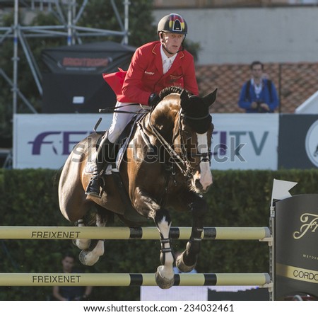 BARCELONA - OCTOBER 09: Marcus Ehning rider in action during the Furusiyya Jumping First Competition in Real Club Polo Barcelona, on October 09, 2014, Barcelona, Spain.