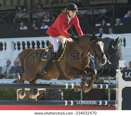 BARCELONA - OCTOBER 09: Piergiorgio Bucci rider in action during the Furusiyya Jumping First Competition in Real Club Polo Barcelona, on October 09, 2014, Barcelona, Spain.