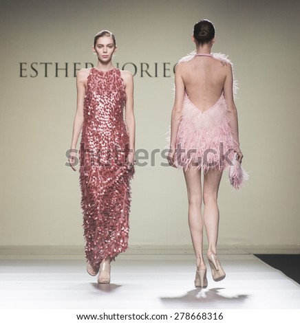 MADRID - FEBRUARY 09: models walking on the Esther Noriega catwalk during the Mercedes-Benz Fashion Week Madrid Fall/Winter 2015 runway on February 09, 2015 in Madrid.