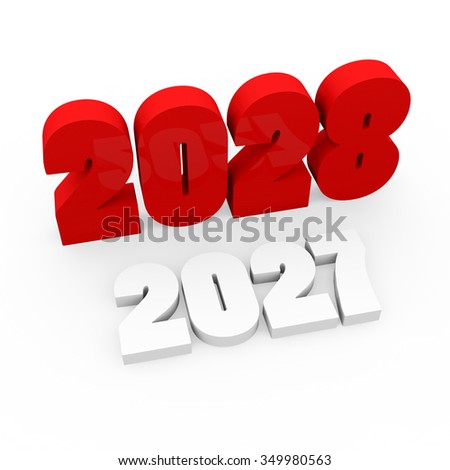 3d Render Red Cubes New Year 2028 And Past Year On A White Background. Stock Photo 349980563