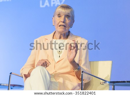 BARCELONA - NOVEMBER 14: Nobel Peace Prize in 1976 Betty Williams speaking at the 15th World Summit of Nobel Peace Laureates on November 14, 2015, Barcelona, Spain.