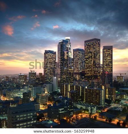 Los Angeles Downtown At Sunset, California