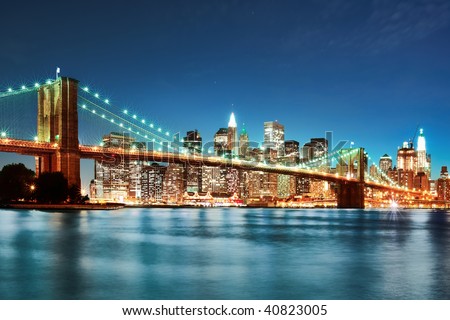new york skyline night time. stock photo : New york city