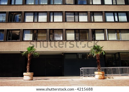 Modern building with two plants