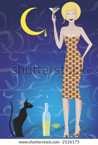 Women having with moon juice coctail and sitting cat