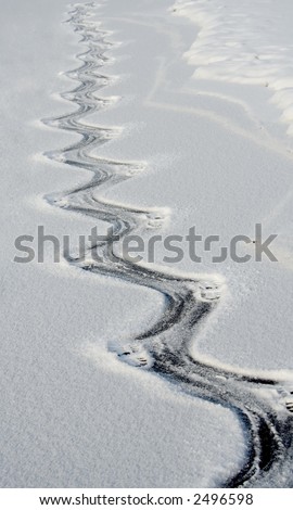 footsteps on the ice wreathed with snow