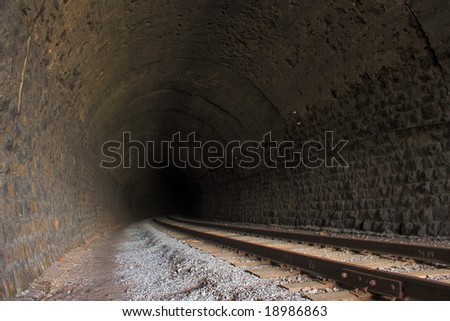 Fine railroad tunnel of the Circum-Baikal Road, the historical part of Trans-Siberian railway, near Lake Baikal, Russia.