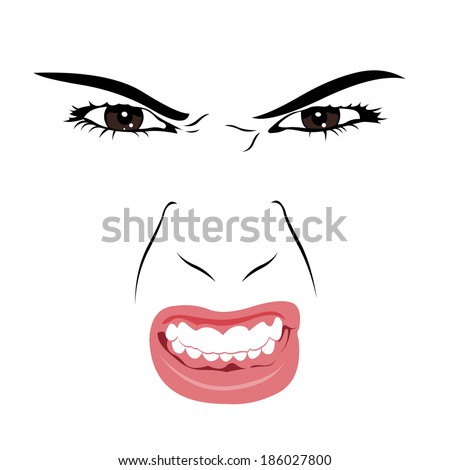 Angry woman face portrait. Easy editable layered vector illustration.