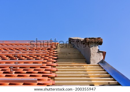 Roof detail with installed solar construction frames