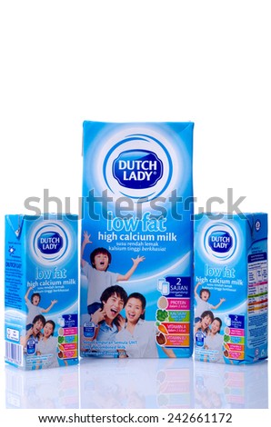 KUALA LUMPUR, MALAYSIA - JANUARY 9TH, 2015: A set of low fat milk product for family. Dutch Lady Milk Industries Bhd. is a manufacturer of dairy products in Malaysia since the 1950s.
