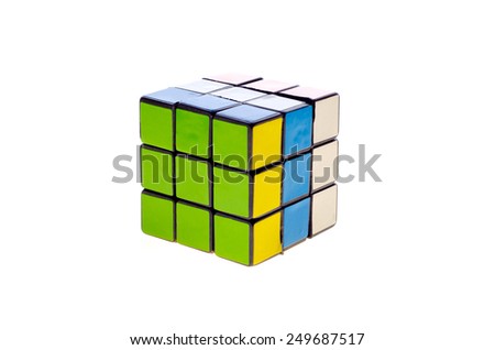 Kuala Lumpur, Malaysia - Feb 4, 2015: Rubik\'s Cube on a white background. Rubik\'s Cube invented by a Hungarian architect Erno Rubik in 1974.