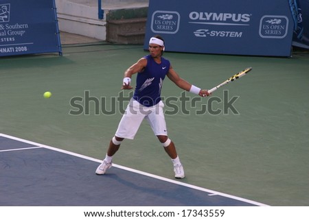 Spanish Tennis Star Rafael Nadal Hits Forehand in Mason, Ohio, July 2008