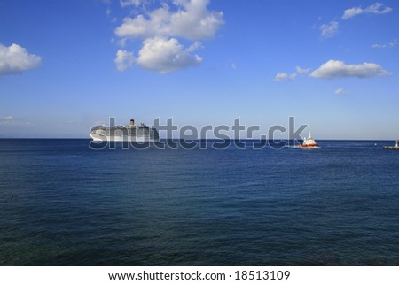 Landscape of sky and sea side with Cruise ship in Greece Rhodes
