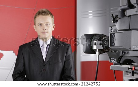 TV studio with video camera and presenter