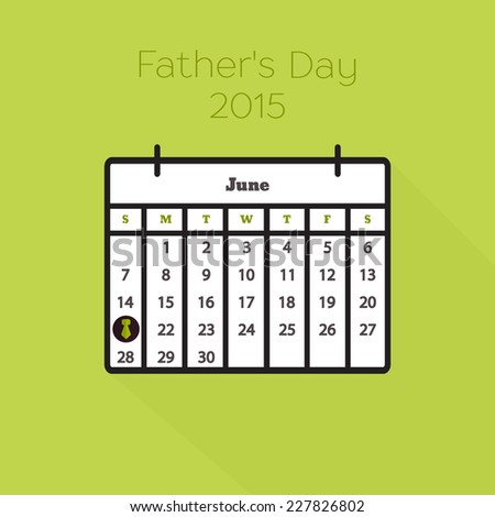Flat holiday calendar icon. 21st of June, 2015. Father's Day