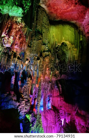 Colorful limestone cave in Guilin, Guangxi, China