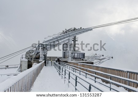 Funicular station covered with snow, Alps, France