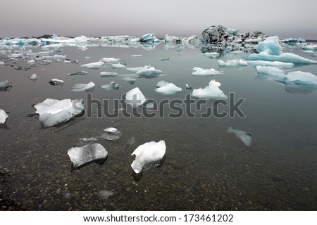 Small blocks of ice floating in the Ice lagoon, Iceland