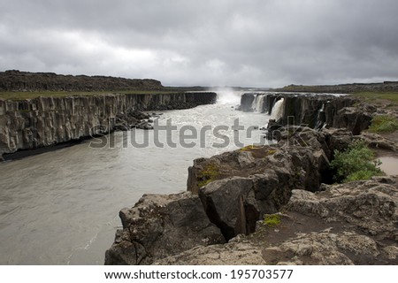 Epic and dark powerful Selfoss waterfalls near the Dettifoss, Iceland